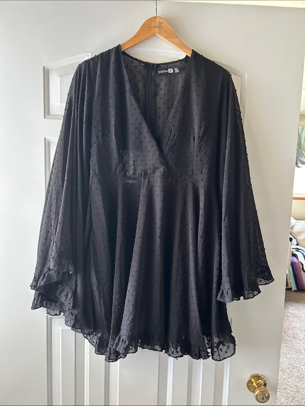black dotted chiffon babydoll dress